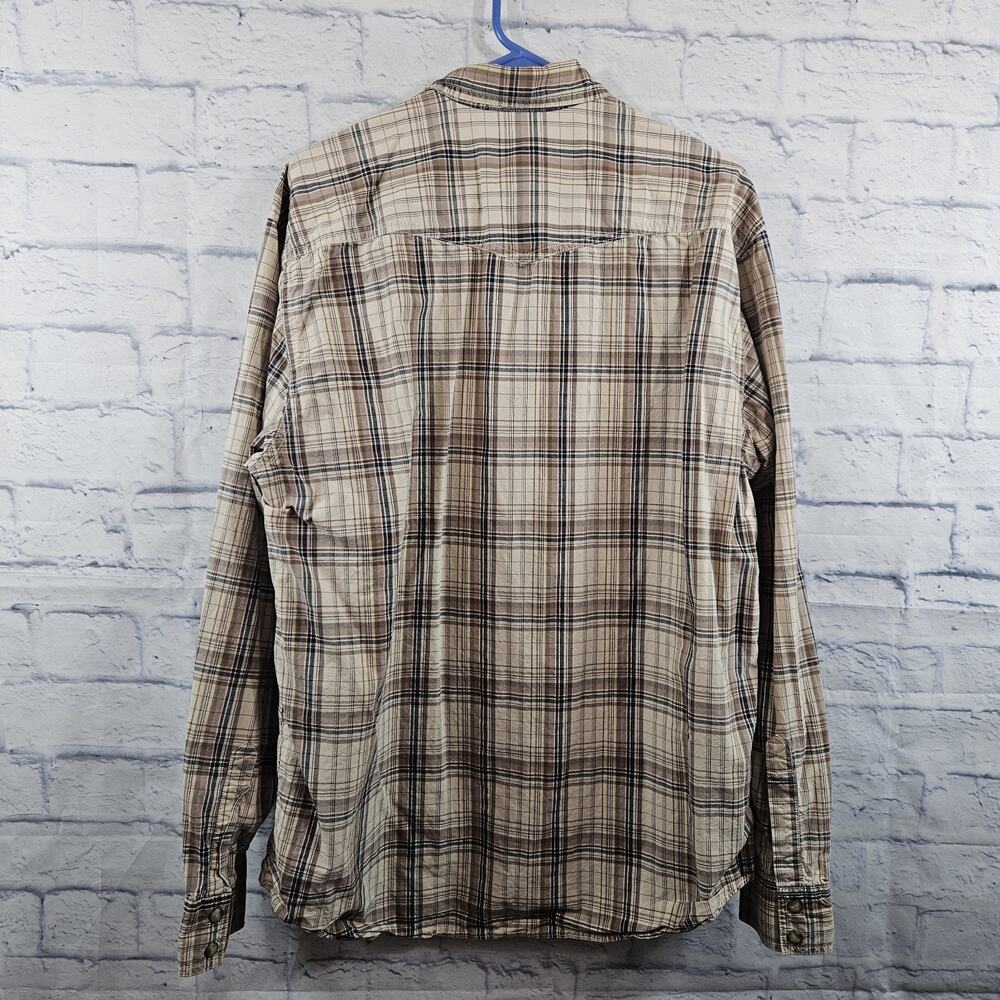 Eddie Bauer Pearl Snap Shirt Men's LT Brown Plaid Long Sleeve Hiking Western - Picture 3 of 4